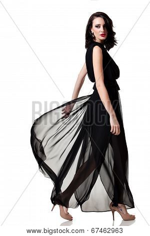 Beautiful Caucasian Woman Looking Back Over Her Shoulder Isolated On White Background
