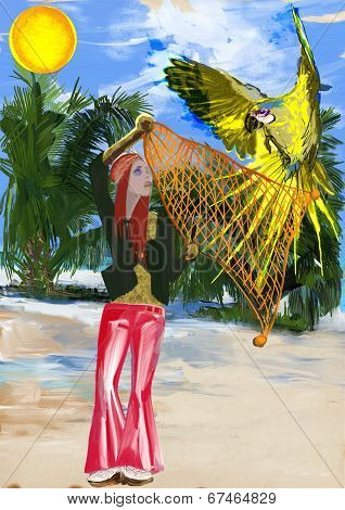 Huntress Parrots (digital Painting)