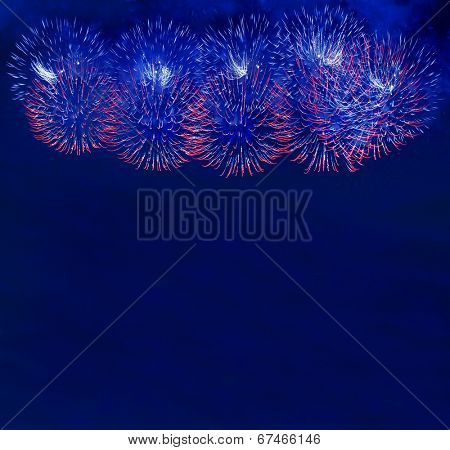 Border of Blue fireworks over night sky background