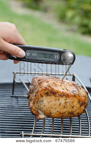 Pork Roast On The Grill With Thermometer