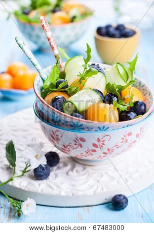 Melon,cucumber and blueberry salad