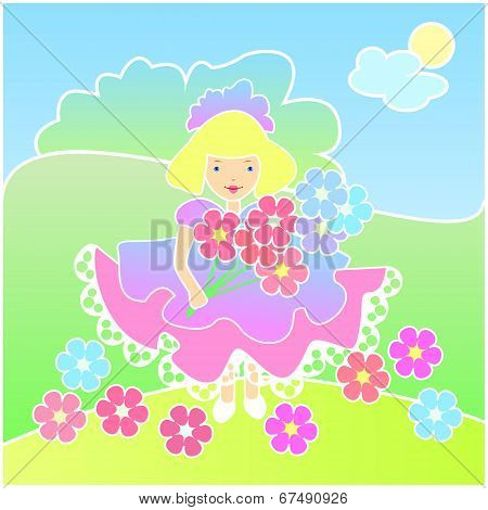 Little girl with flowers on the Meadow
