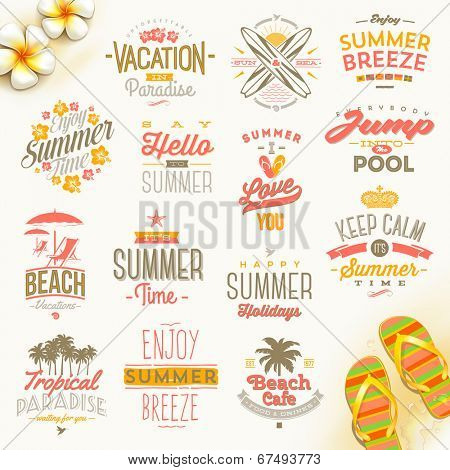 Vector set of summer holidays, vacation and travel  type design