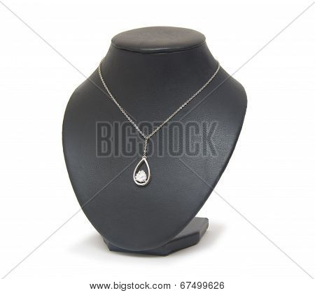 Beautiful Silver Necklace On Mannequin Isolated On White