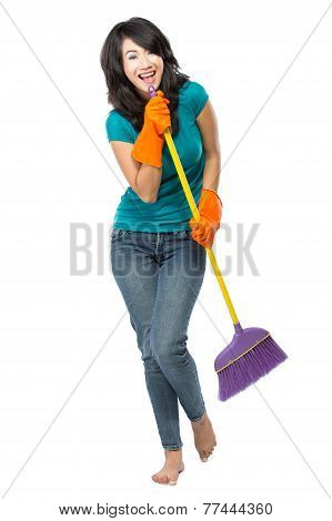 Happy Girl Excited During Cleaning