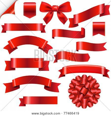 Big Red Ribbons Set With Gradient Mesh, Vector Illustration