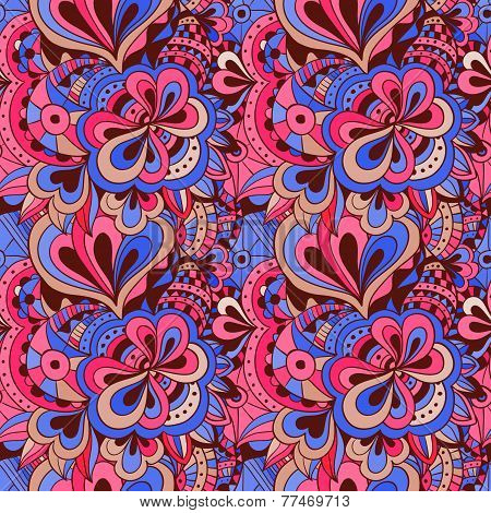 Vector doodle hand drawn seamless floral pattern