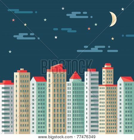 Night cityscape - abstract buildings - vector concept illustration in flat design style. Real estate