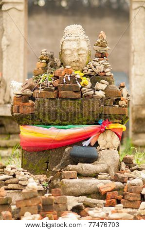 The Old Head Buddha, Old Temple Had Been Submerged In The Lake, Thailand