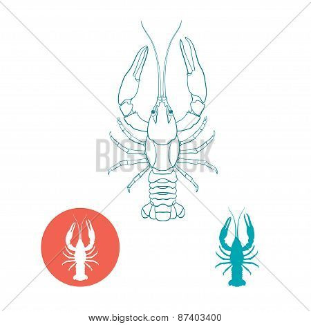 Crayfish silhouette and flat icon