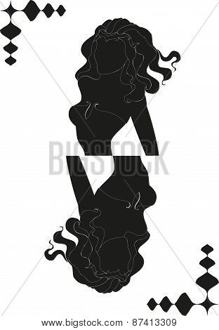 Silhouette of girl in a form of card