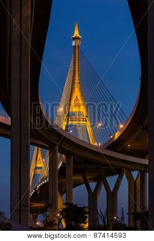 The Bhumibol Bridge over the Chao Phraya river in Bangkok, Thailand