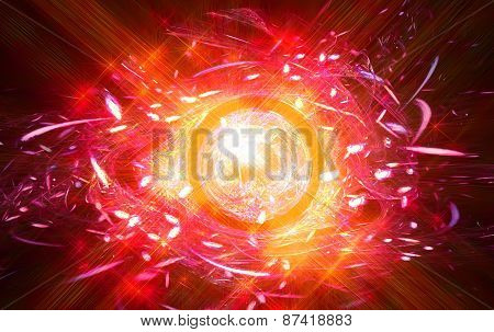Abstract symbol in the form of fiery all-seeing eye.Fractal art graphics