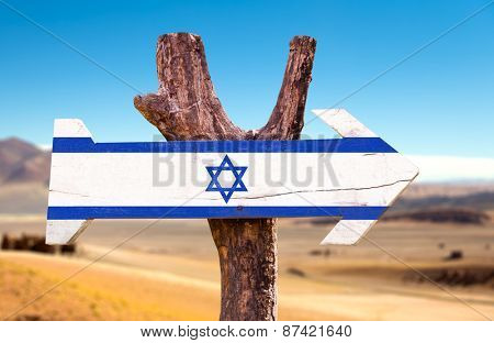 Israel Flag wooden sign with desert background