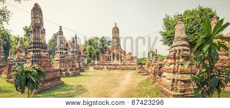 Buddha statue in Wat Cherng Tha. Ayutthaya historical park. Panorama