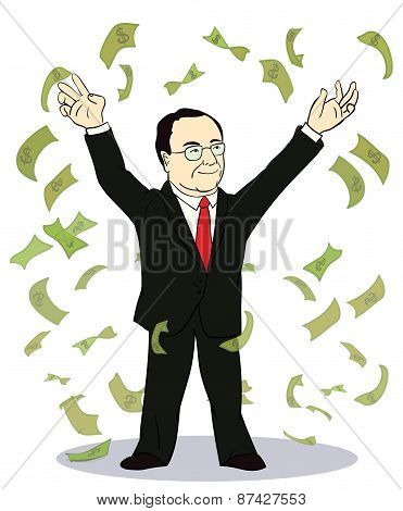 businessman throwing bank notes