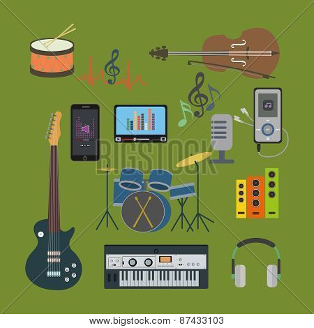 Flat icons music set
