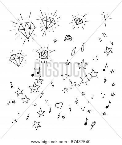 Set of and drawn tattoo design elements