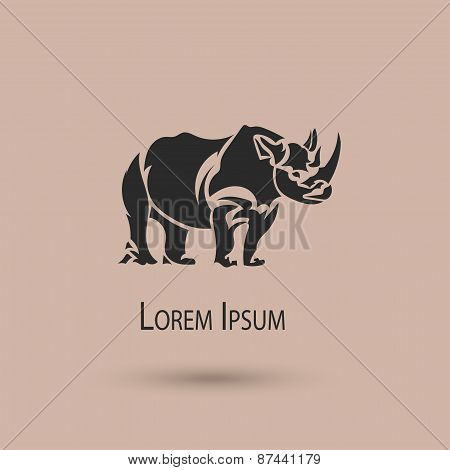 Vector Silhouette Rhinoceros. Creative Idea Icon Animal With Background.