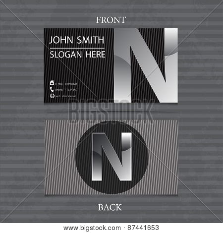 Creative Metal Business Card Letter N. Vector Illustration With Lines.