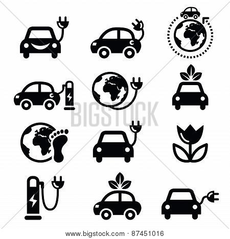 Eclectic car, green or eco transport icons set