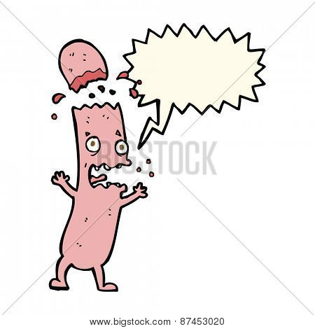 cartoon undercooked sausage with speech bubble