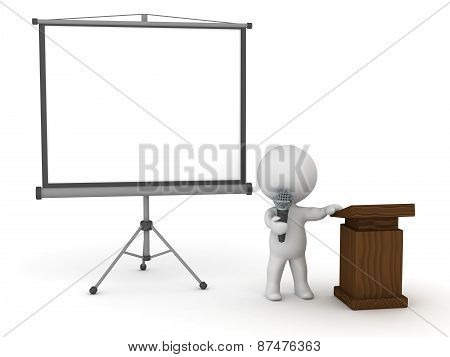 3D Character Public Speaker with Presentation Screen
