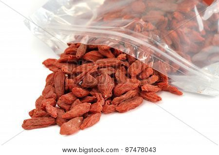 Goji Berries In Zip Lock Bag Isolated