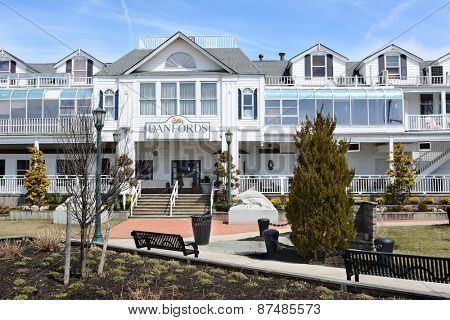 PORT JEFFERSON, NY - April 6, 2015: Danfords Hotel and Marina Entrance. On Long Island Sound estuary this upscale property features a spa, seafood restaurant and marina.