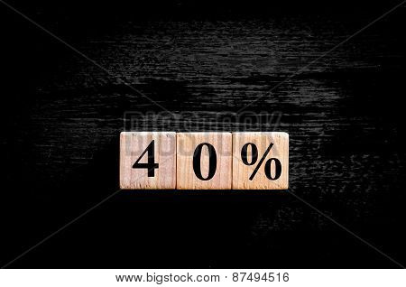 Fourty Percent Symbol Isolated On Black Background With Copy Space