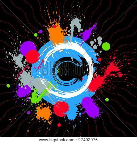Colorful vector ink splash seamless pattern with overlap circles, bright graphic art repeat backdrop