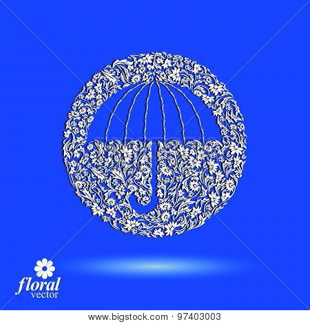 Beautiful flower-patterned umbrella. Stylized accessory, creative parasol, graphic illustration
