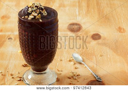 Acai Frozen Pulp Juice In Glass With Muesli