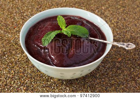 Brazilian Dessert Acai Pulp In Blue Bowl