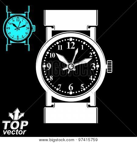 Vector simple wristwatch illustration, detailed quartz watch with dial and an hour hand. Stylized st