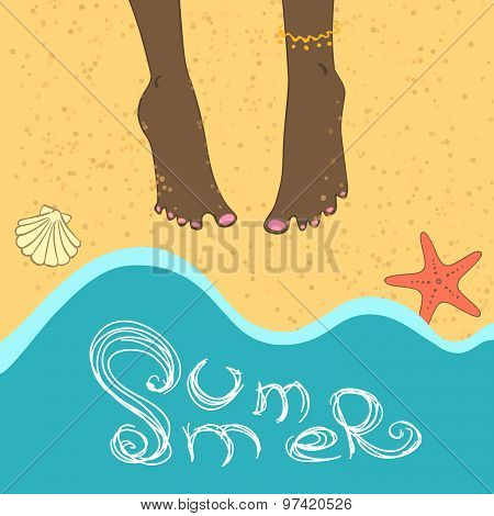 Hand Drawn Legs Near The Sea