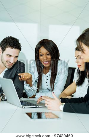 Exchange Of Thoughts During A Business Brainstorming By Cheerful People