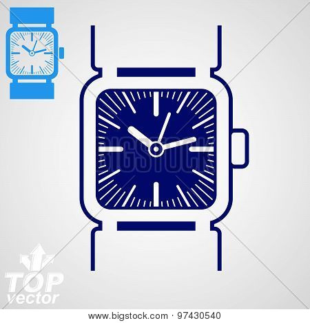 Vector classic wristwatch illustration, elegant detailed quartz watch with dial and an hour hand.