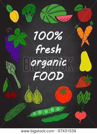 Fresh healthy fruits and vegetables vector collection of isolated fruit icons Hand drawn food