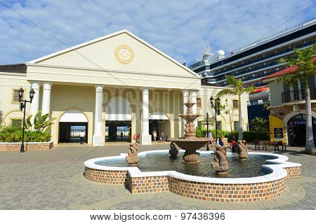FALMOUTH, JAMAICA - DEC 29, 2014: Cruise Port of Falmouth in Falmouth, Jamaica. This port is built by Royal Caribbean Cruise company in 2012.