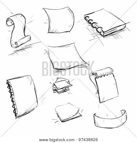 Doodle Hand Drawn Notebooks And Sticker. Notepad In Vector Sketch. Isolate