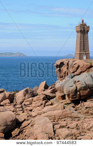 France, The Lighthouse Of Ploumanach In Brittany