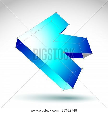 3d mesh trendy colorful backward arrow isolated on white background. Bright pointer icon with black