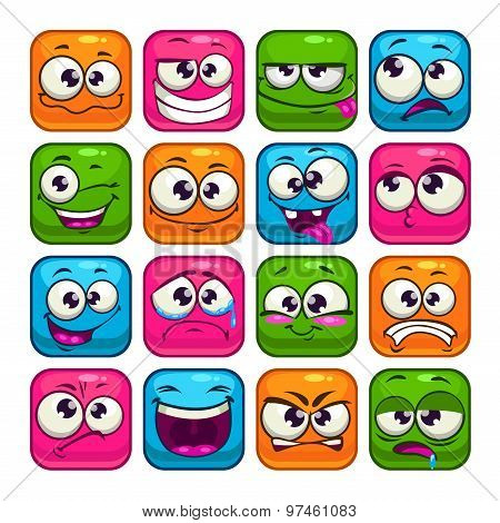 Funny Colorful Square Faces Set