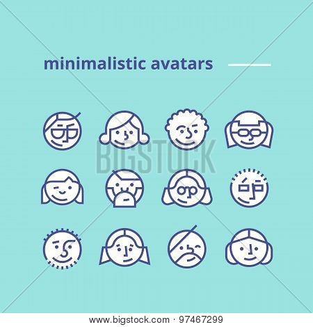 Geometric minimalist avatars icons for web site, social network