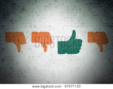 Social media concept: thumb up icon on Digital Paper background