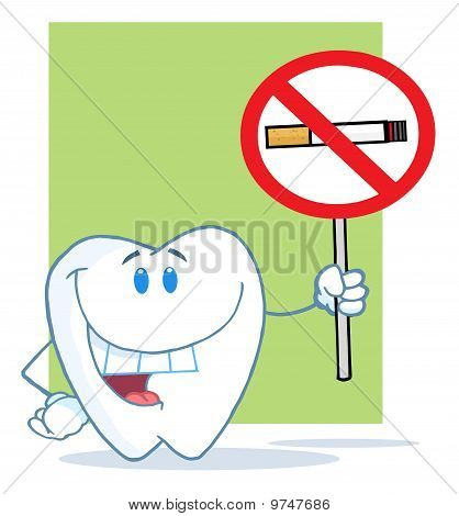 Zahn-Charakter Holding A No Smoking Sign