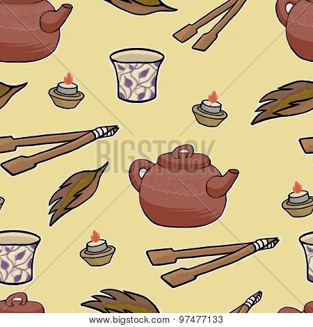 Chinese Tea Ceremony Vector Pattern Illustration