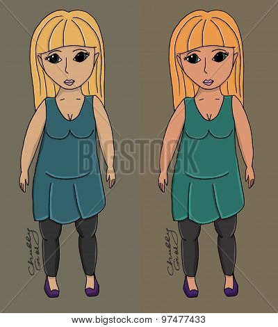 Chubby Body Girl Vector Illustration