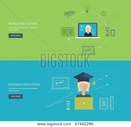 Flat design modern vector illustration icons set of online education and e-learning